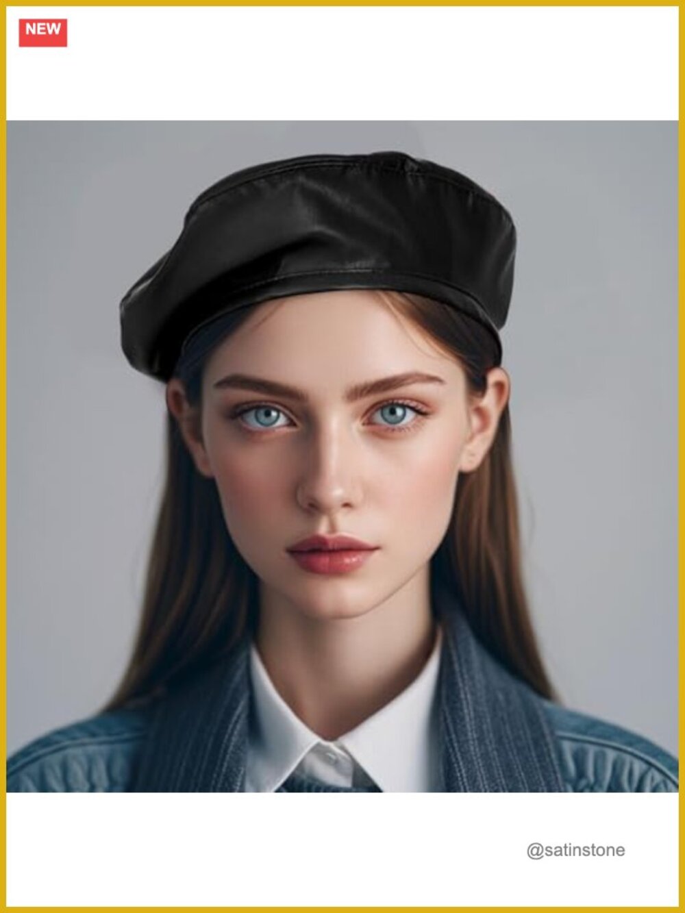 Women's PU Leather French Beret One Size Winter Hat - Picture 3 of 5